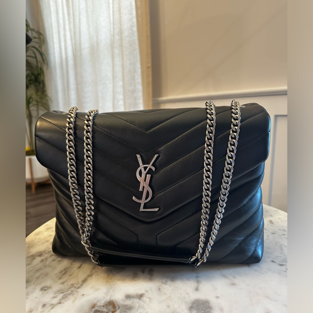 Saint Laurent Black Quilted Bag with Silver Chain